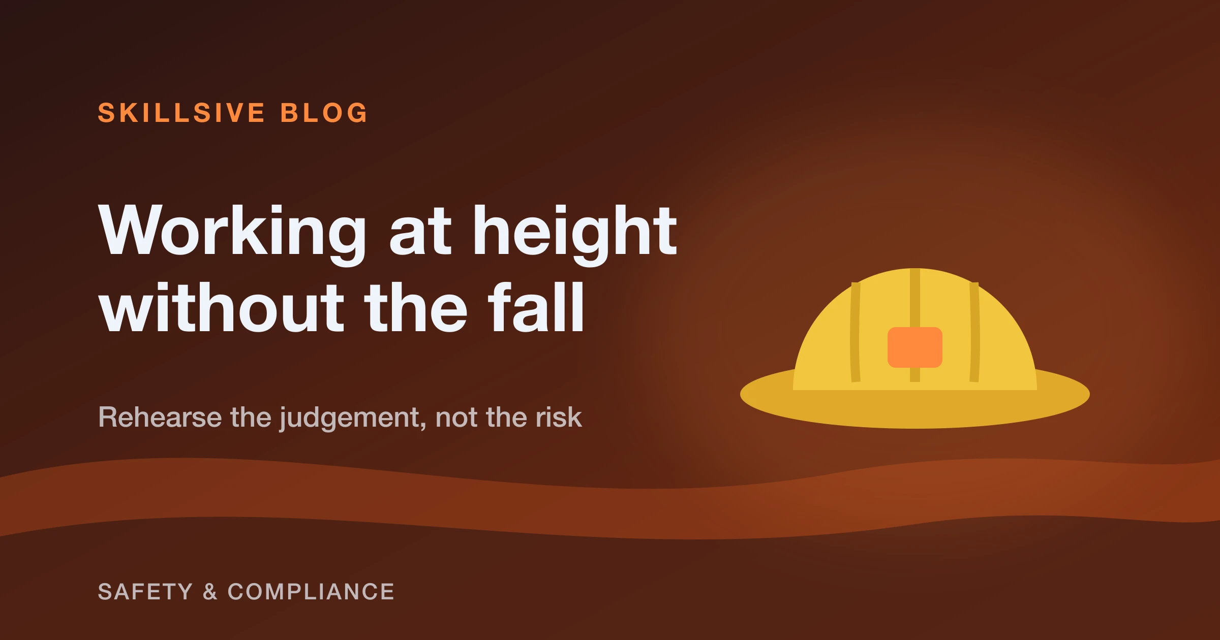 Worker in a full-body harness clipped to an anchor point on an elevated steel walkway, illustrating fall protection during work at height