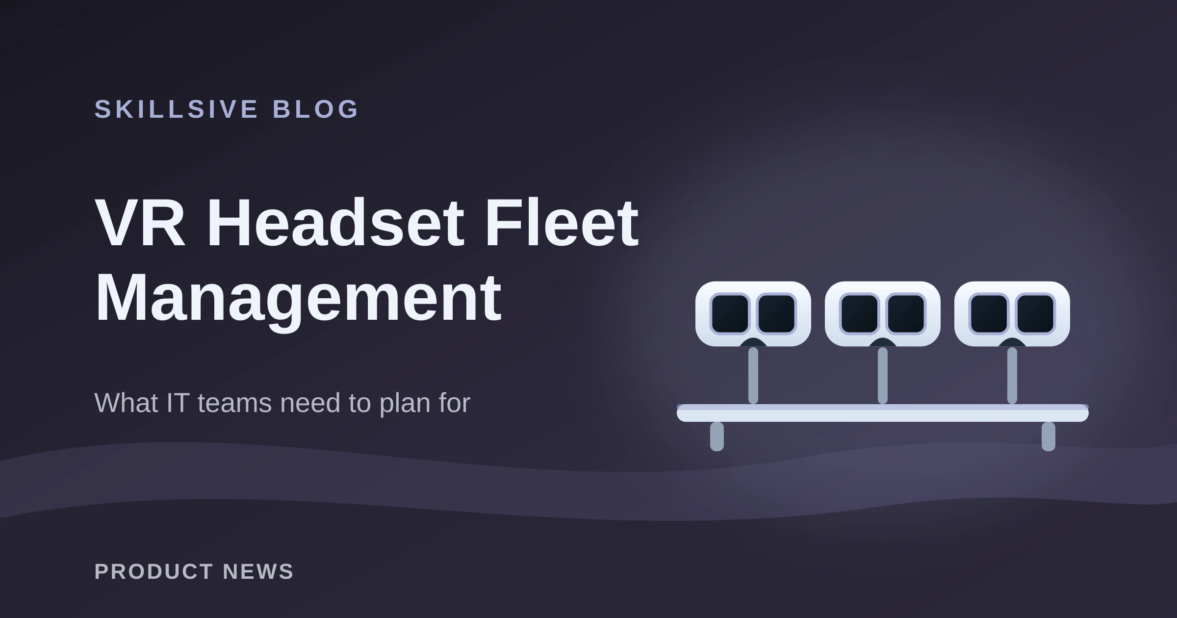 Grid of VR headset icons connected to a single dashboard, representing fleet management