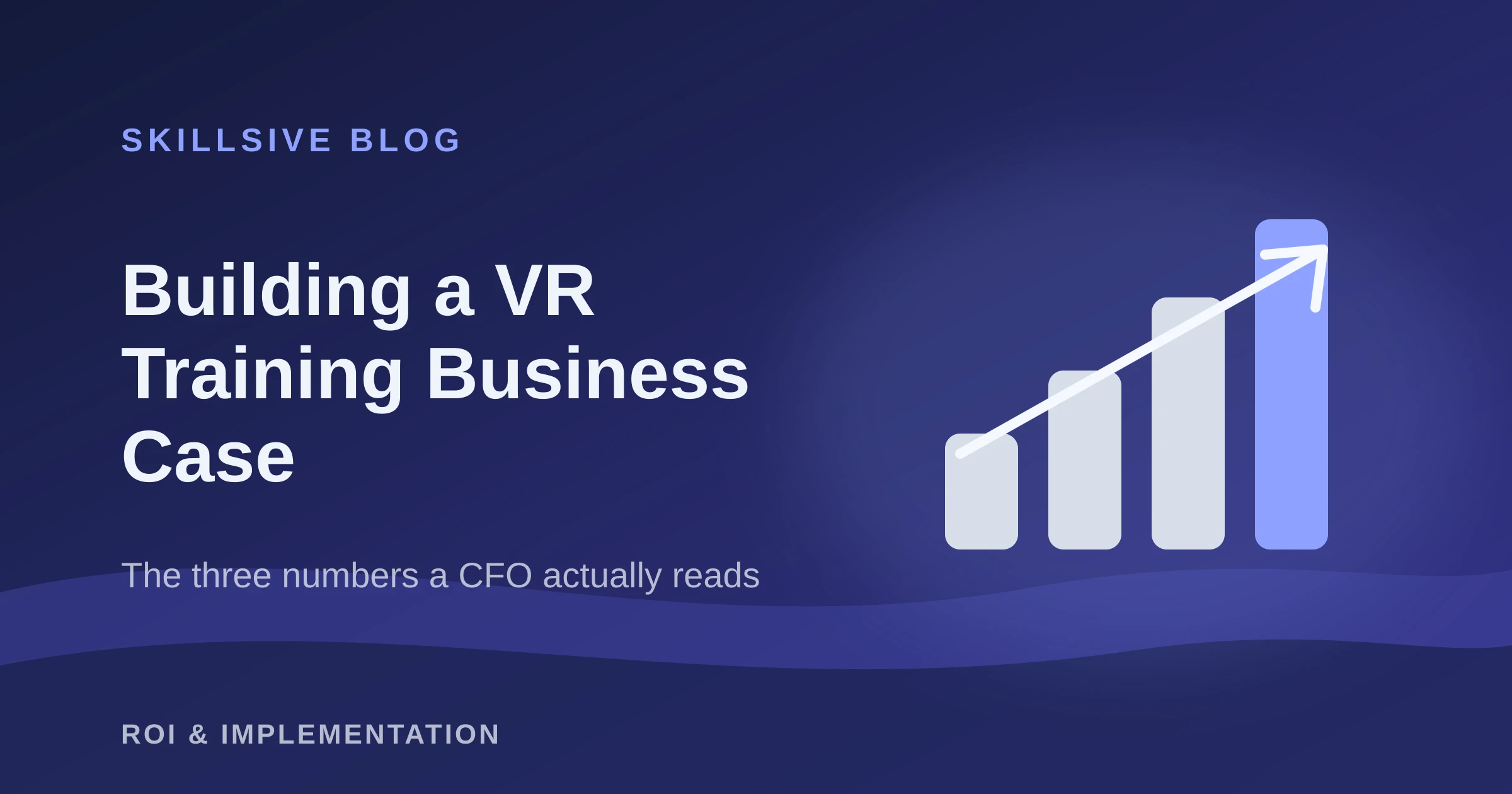 Bar chart rising next to a VR headset, representing a business case for VR training