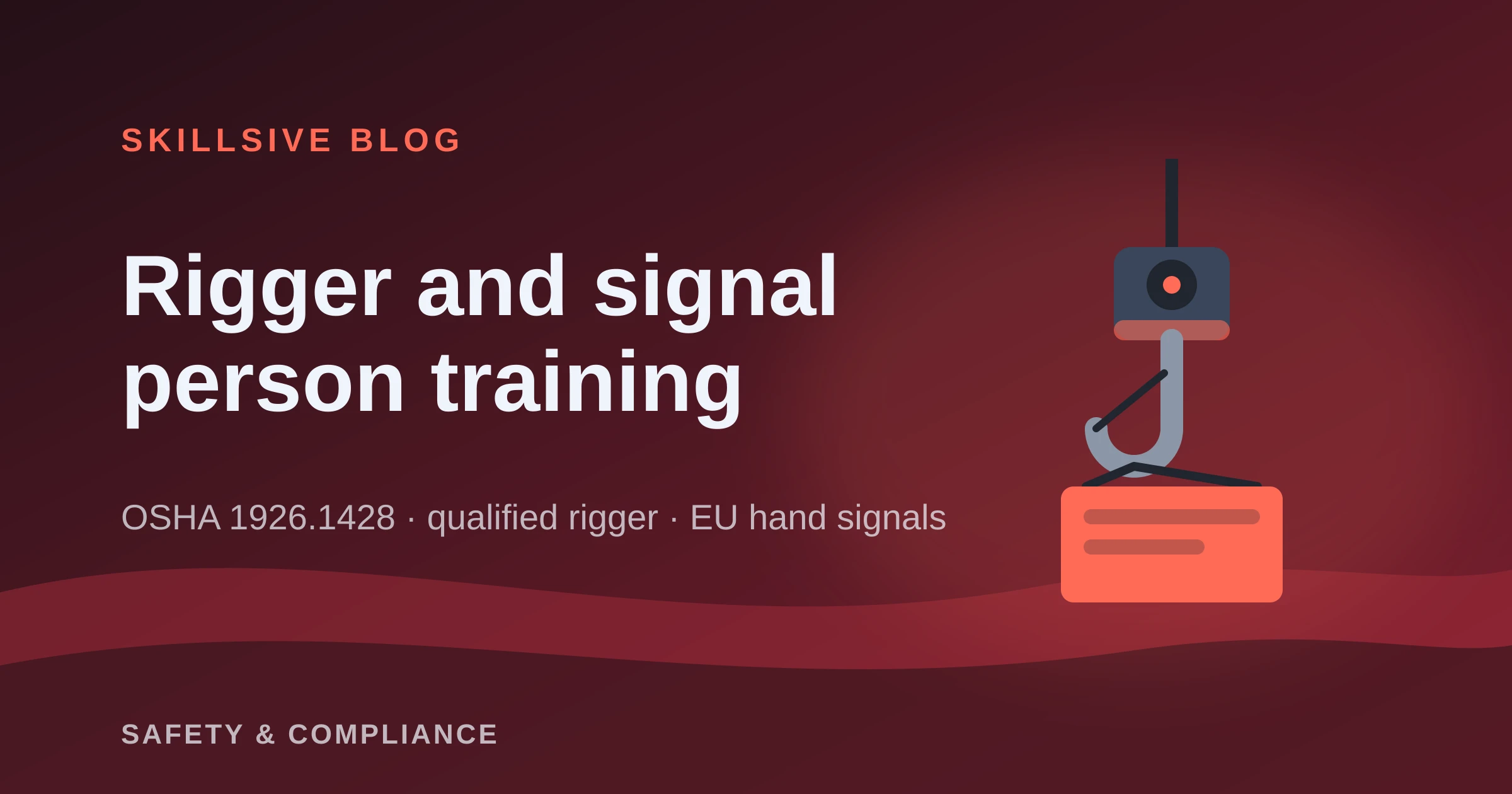 Illustration of a crane hook next to the title Rigger and signal person training