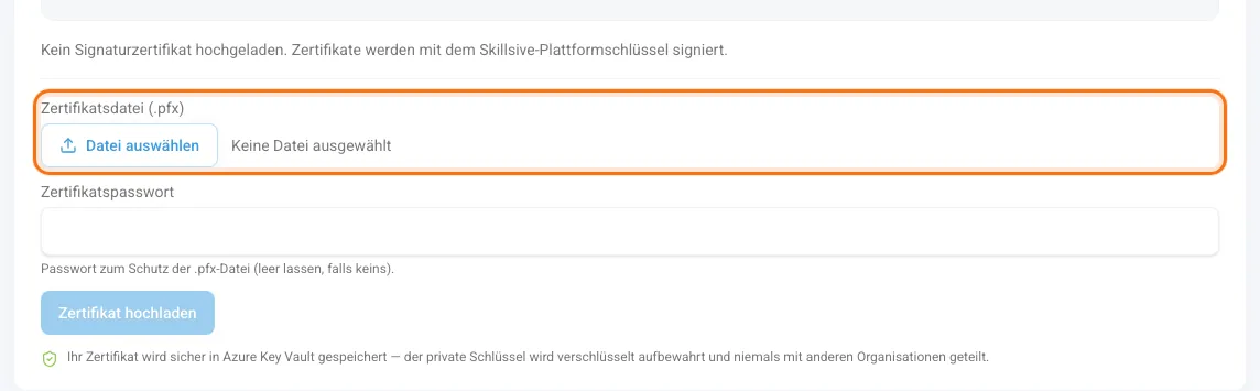 Karte Signaturzertifikat vor dem Hochladen einer Datei