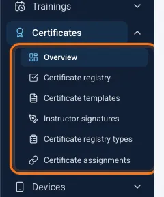 Certificates section in the sidebar with its six entries