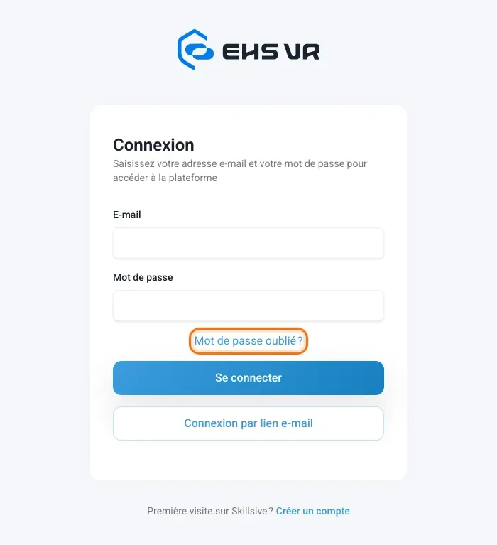 Page Connexion avec le lien Mot de passe oublié ?