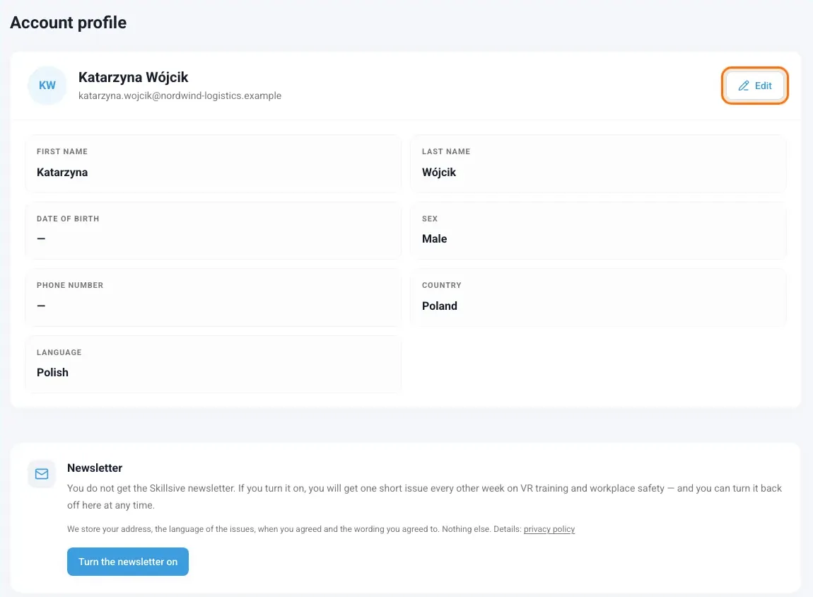 Account profile with the Edit button