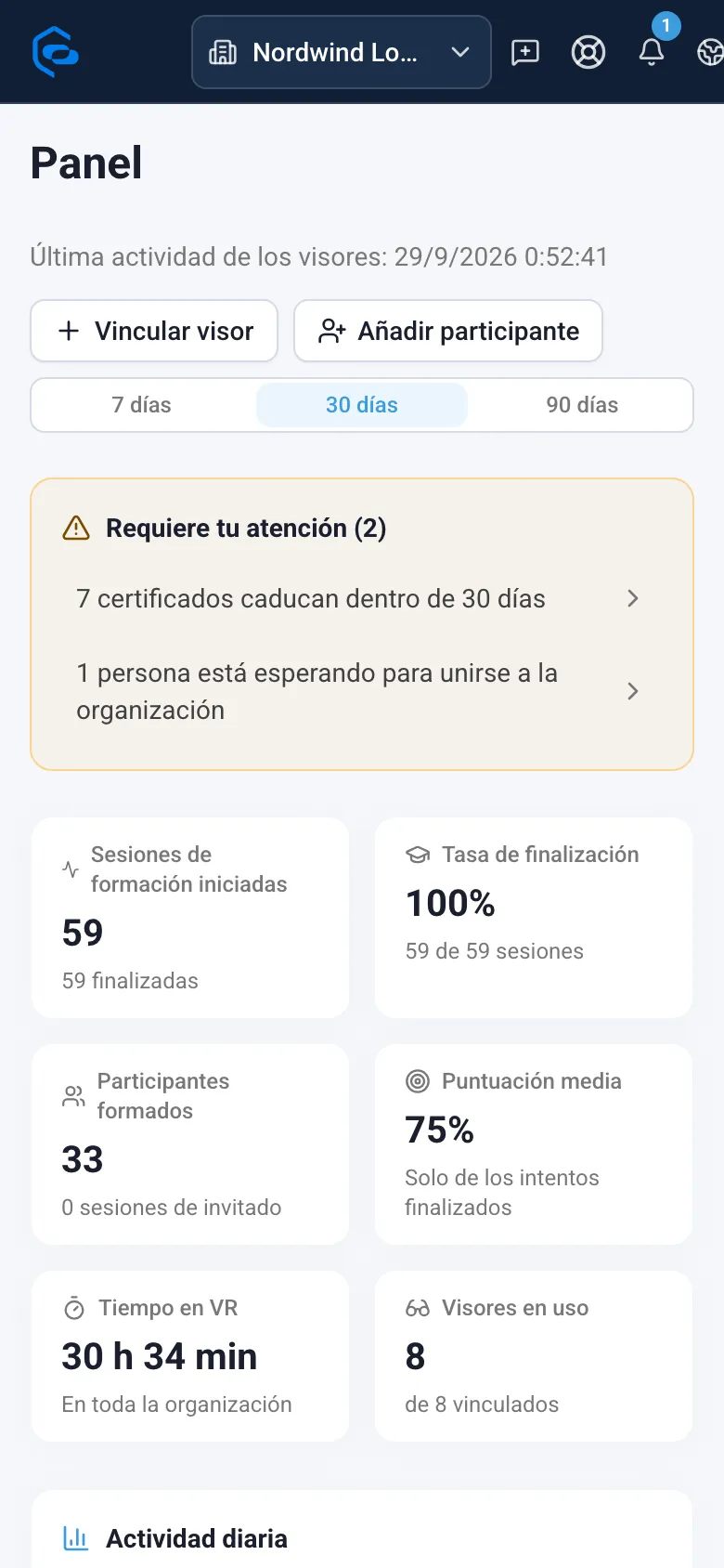 El panel en la pantalla de un móvil
