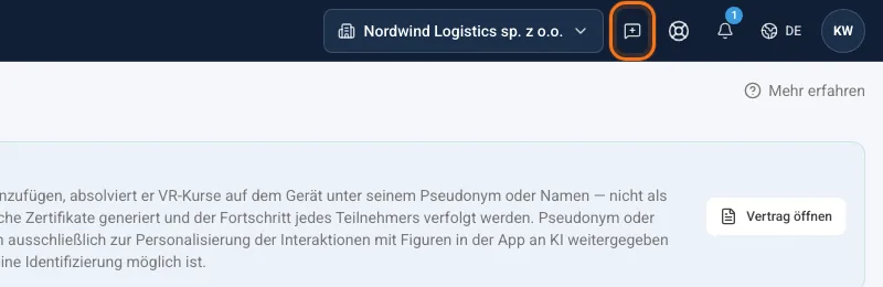 Panel-Header mit dem Symbol Fehler oder Idee melden