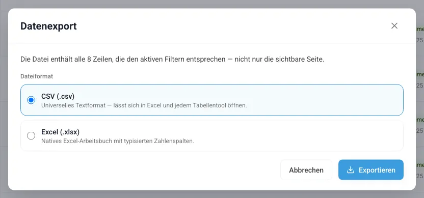Exportfenster der Geräteliste