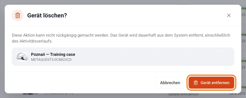 Bestätigung vor dem Entfernen eines Geräts