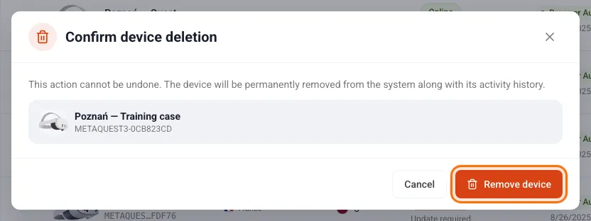 Confirmation before removing a device