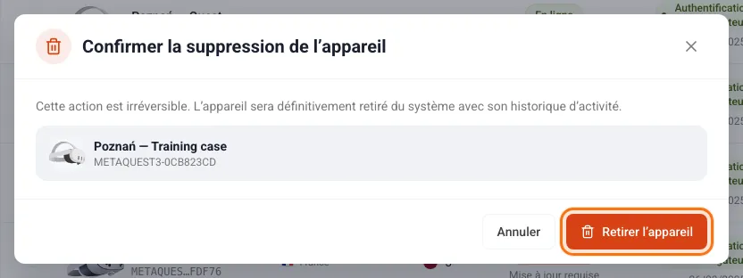 Confirmation avant de retirer un appareil