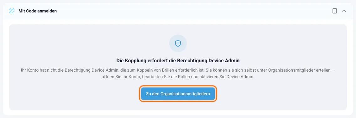 Hinweis, dass die Kopplung die Rolle Geräte-Administrator erfordert