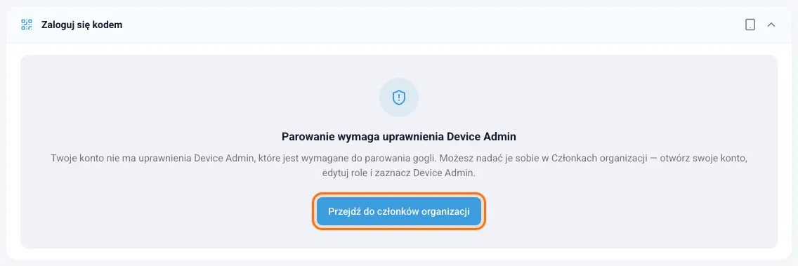 Komunikat, że parowanie wymaga roli Administrator urządzeń