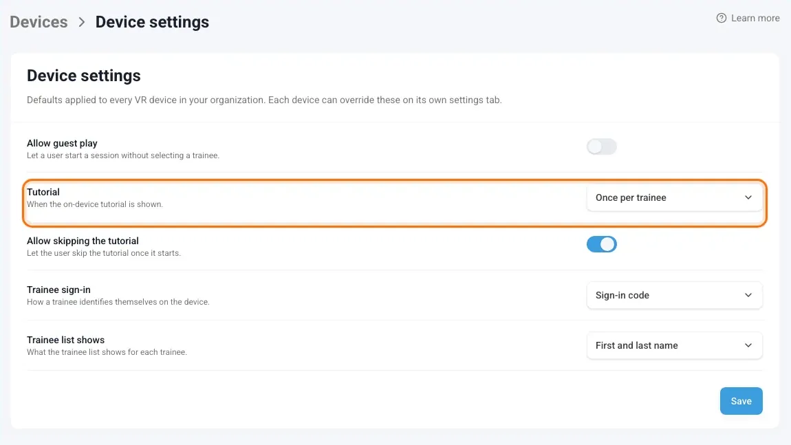 Device settings for the whole organization